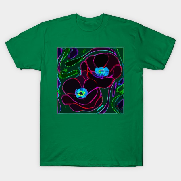 Colorful Layered Abstract of Red Poppies (MD23Mrl018a2) T-Shirt by Maikell Designs